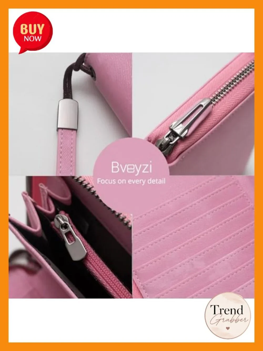 Vegan Leather RFID Blocking Zip Around Wallet Phone Clutch Wristlet Large_2